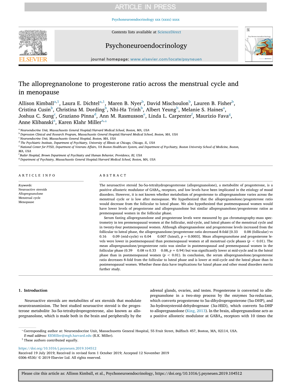 The Allopregnanolone to Progesterone Ratio Across the Menstrual Cycle and in Menopause