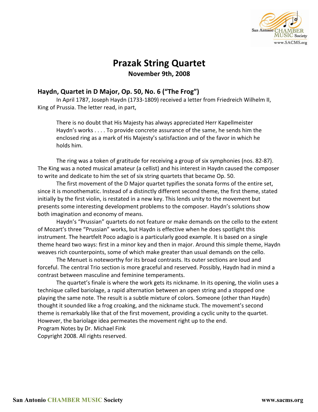 Prazak String Quartet November 9Th, 2008