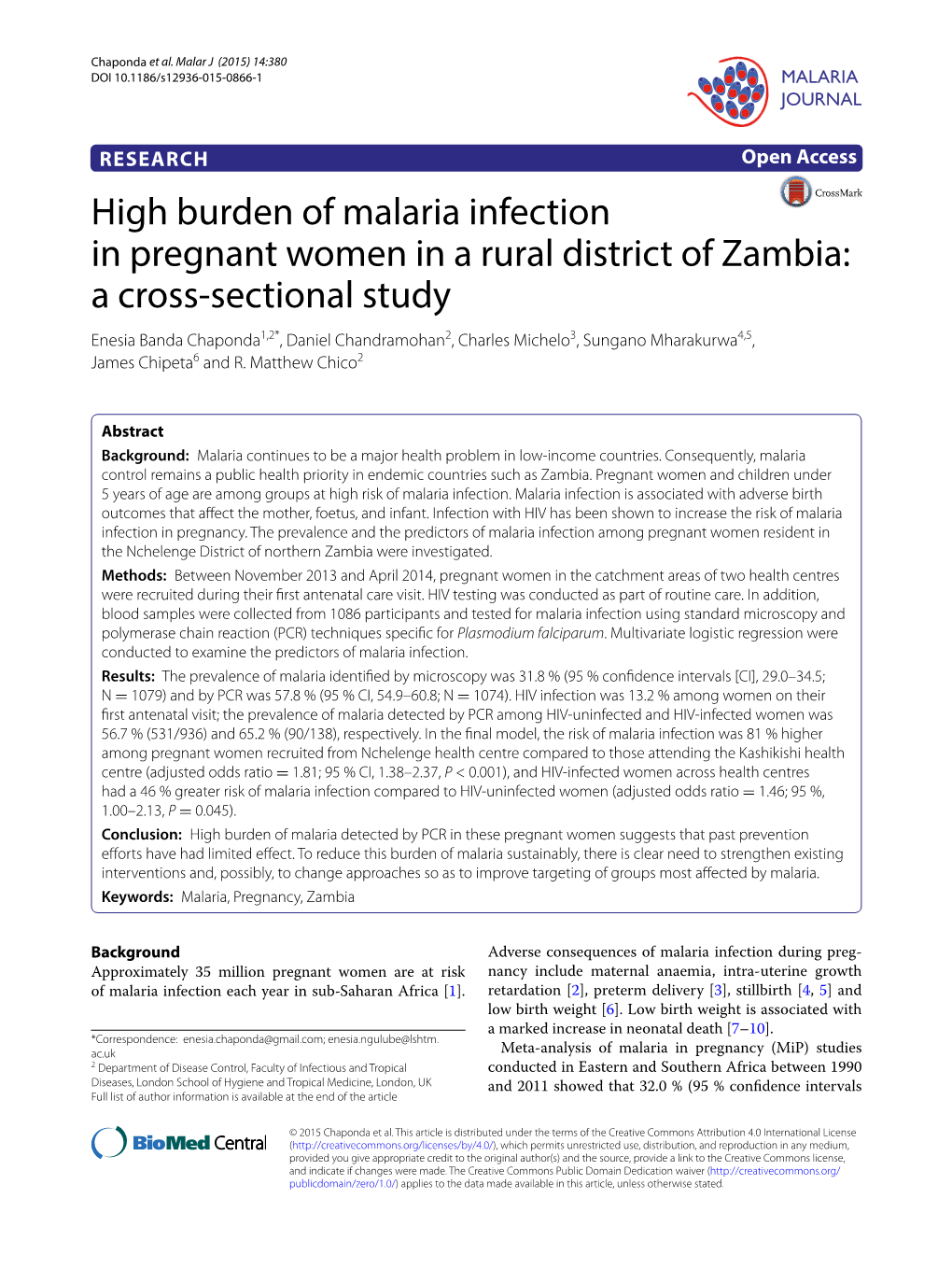 High Burden of Malaria Infection in Pregnant Women in a Rural District Of