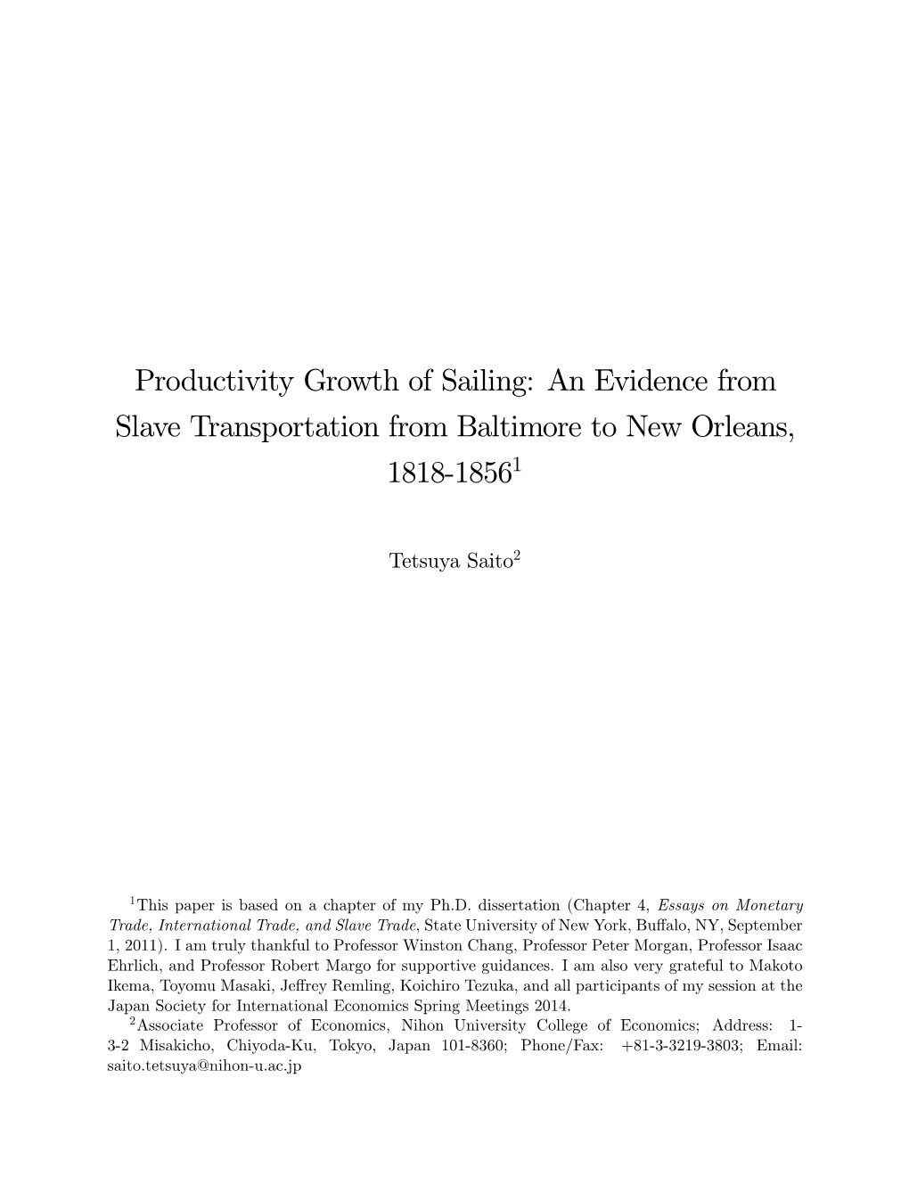 An Evidence from Slave Transportation from Baltimore to New Orleans, 1818-18561