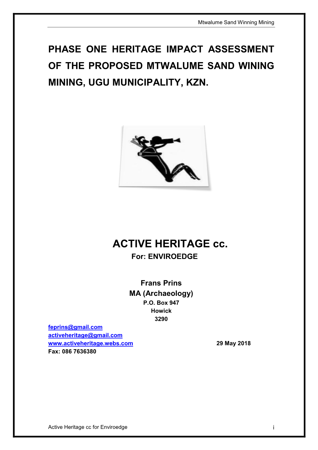 Assessment of the Proposed Mtwalume Sand Wining Mining, Ugu Municipality, Kzn