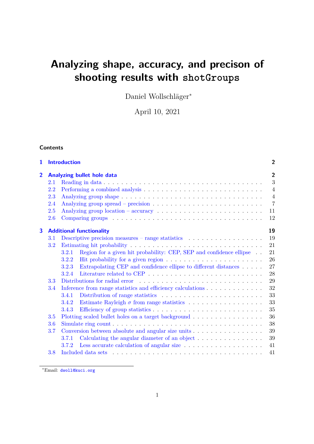 Statistical Analysis of Shooting Results with the R Shotgroups Package