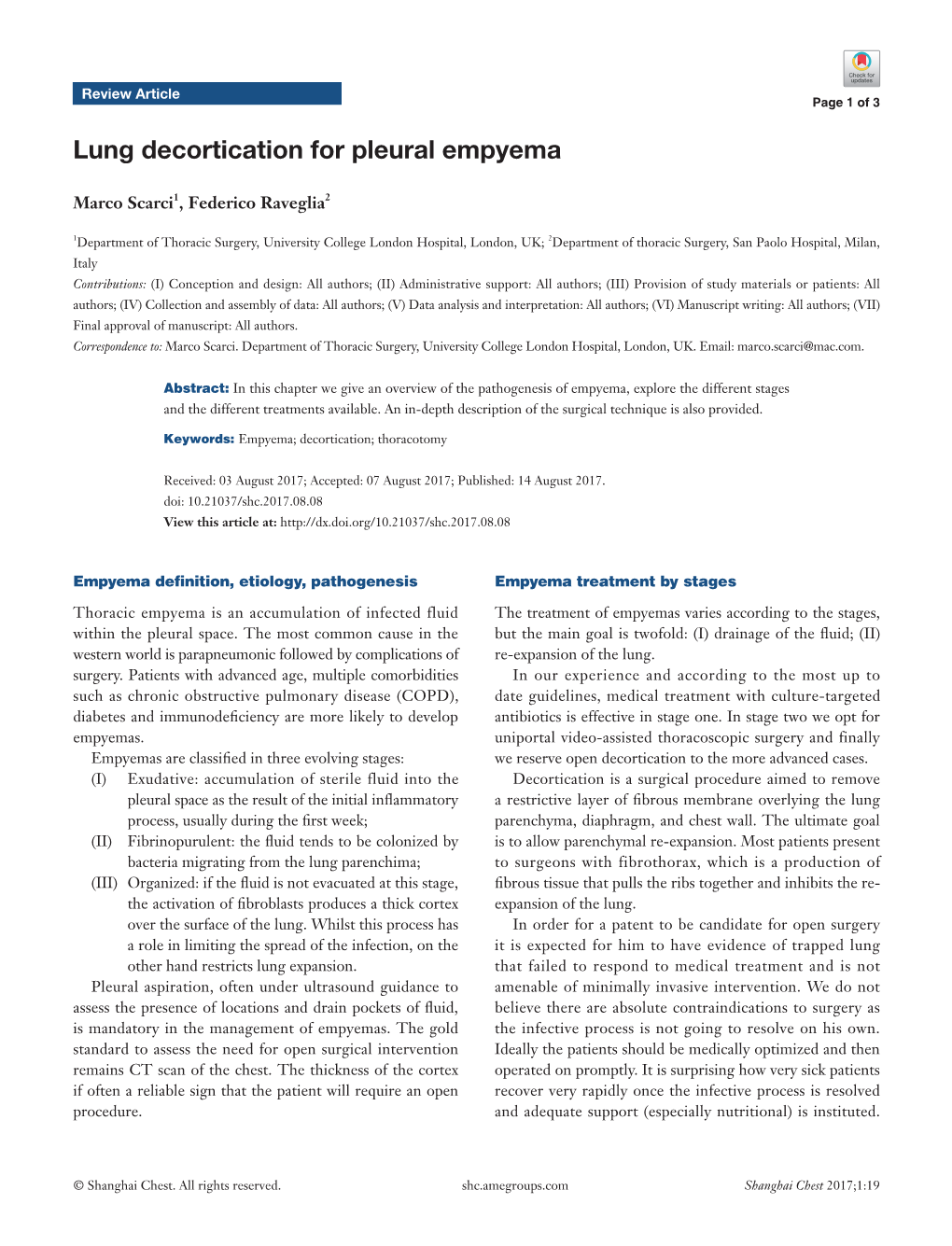 Lung Decortication for Pleural Empyema