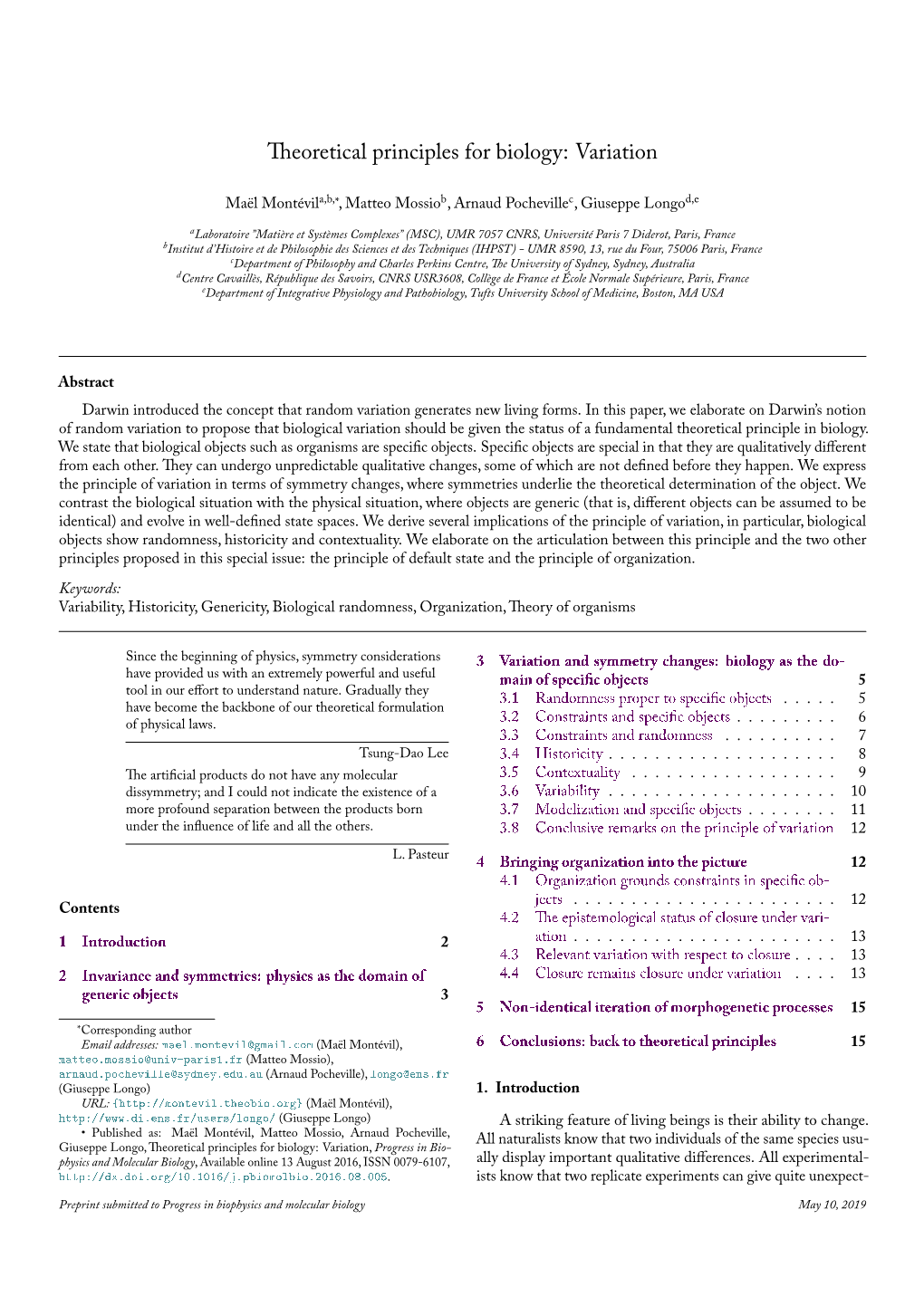 Theoretical Principles for Biology: Variation