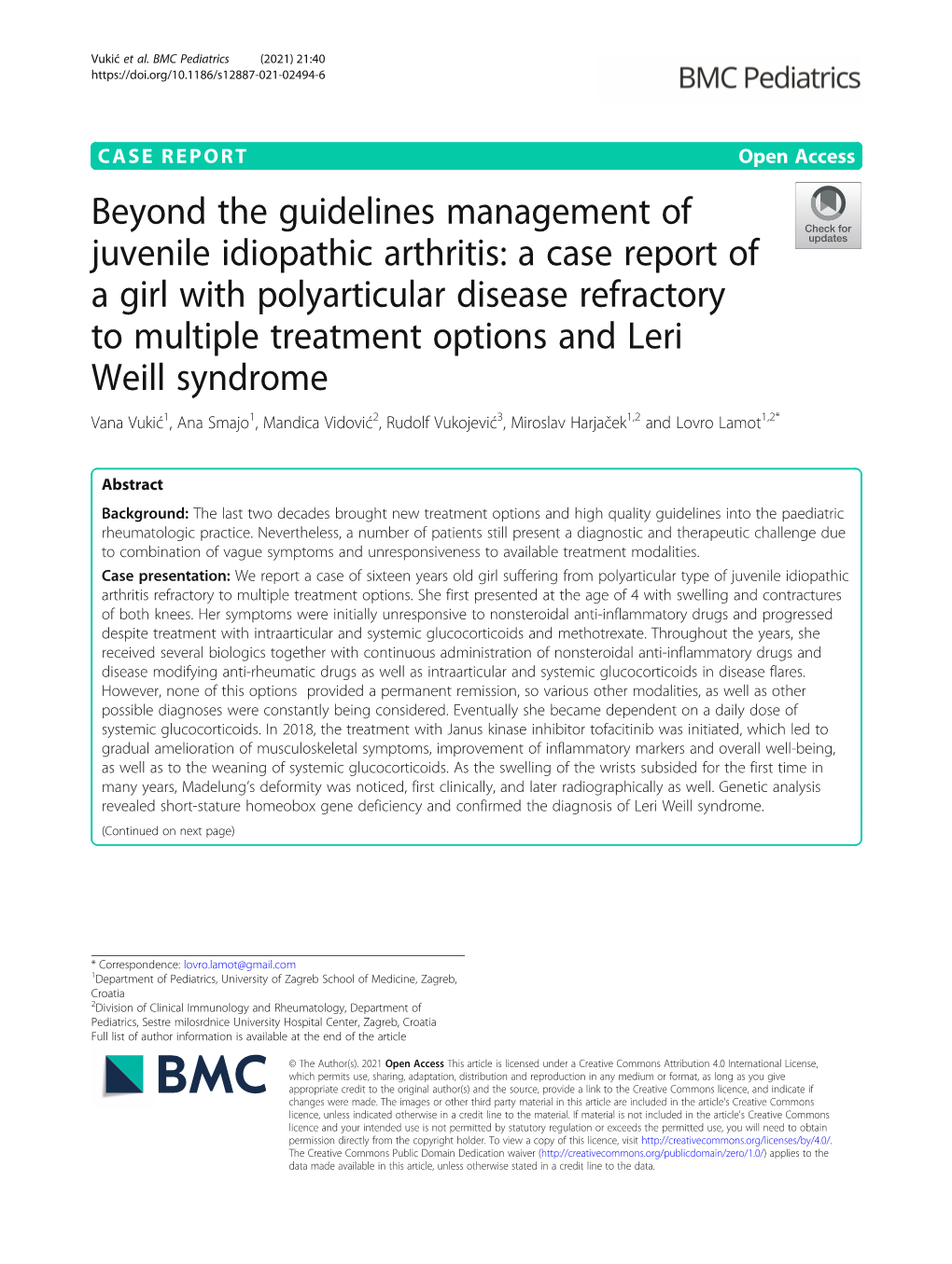 A Case Report of a Girl with Polyarticular Disease Refractory