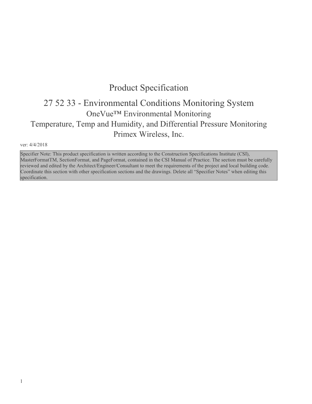 27 52 33 - Environmental Conditions Monitoring System