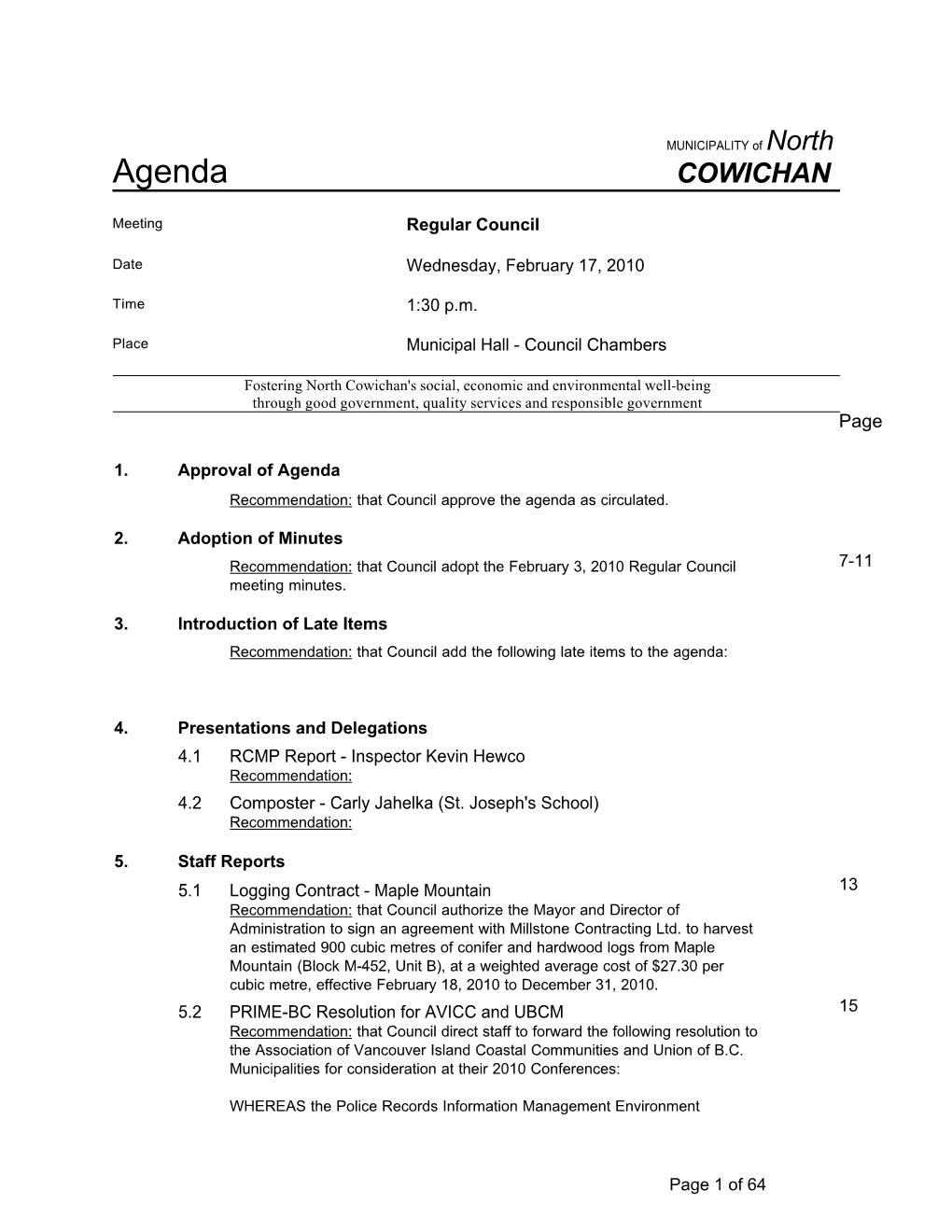 Agenda COWICHAN