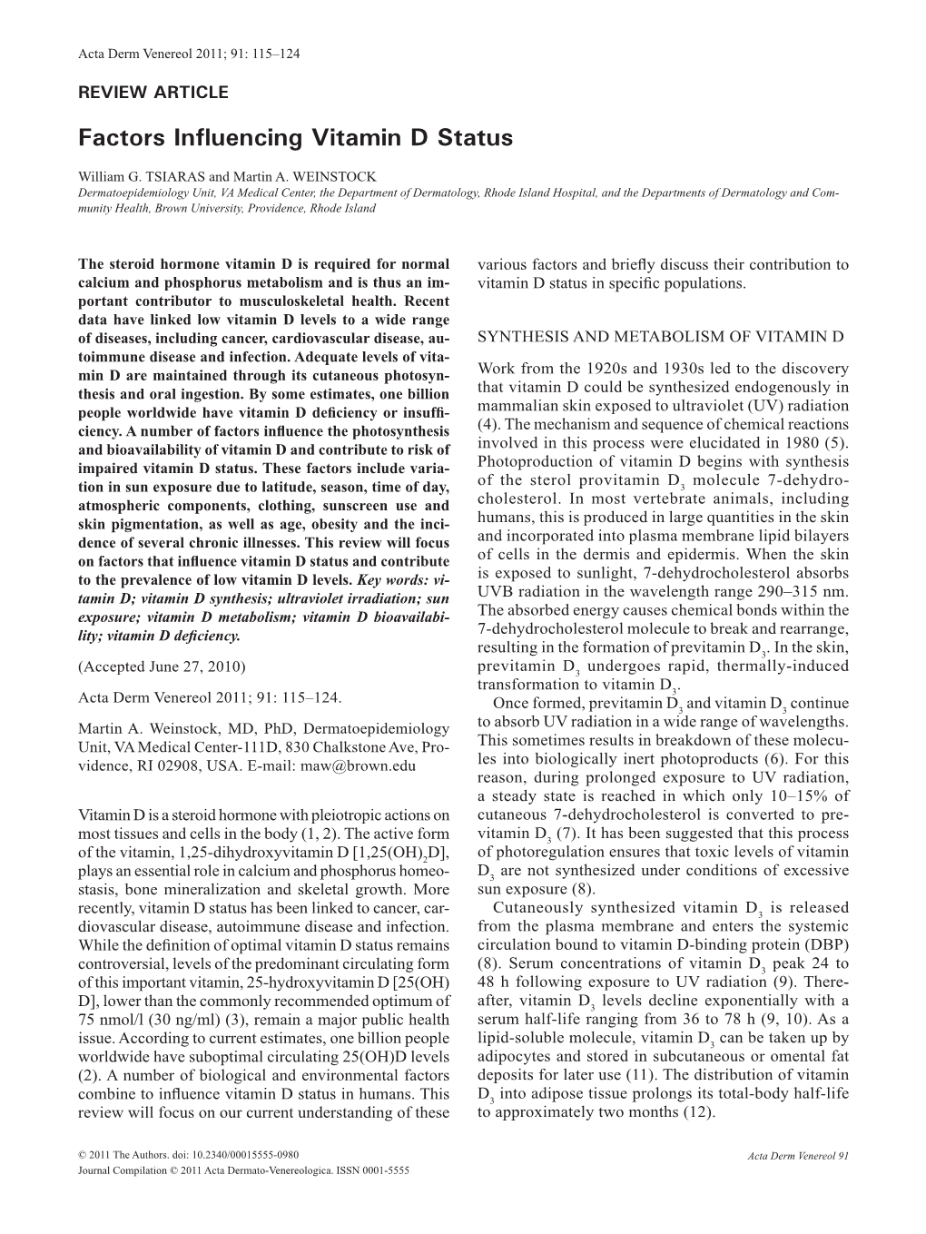 Factors Influencing Vitamin D Status