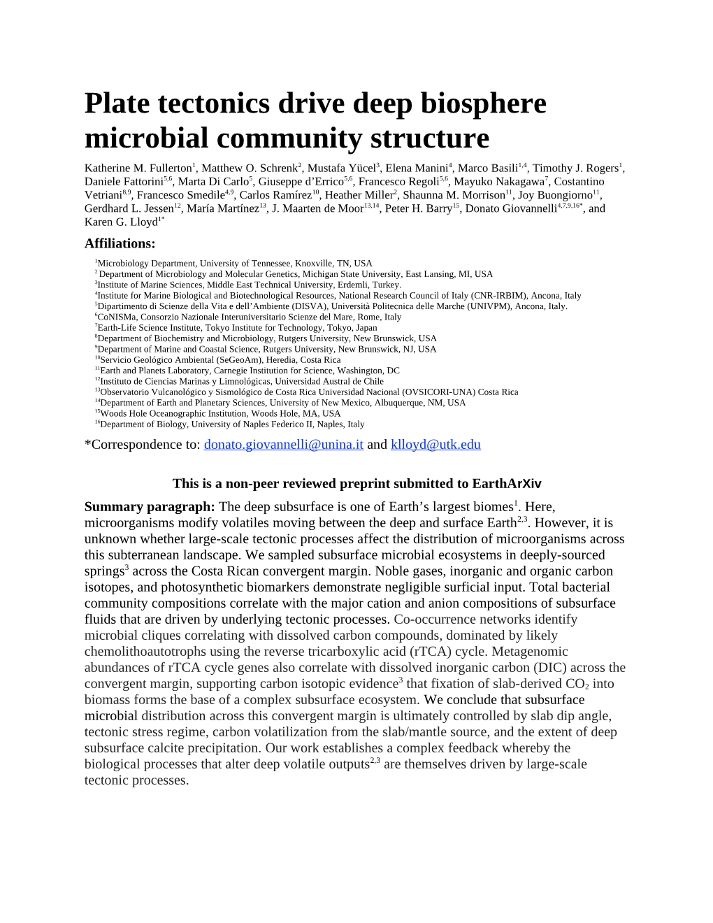 Plate Tectonics Drive Deep Biosphere Microbial Community Structure Katherine M