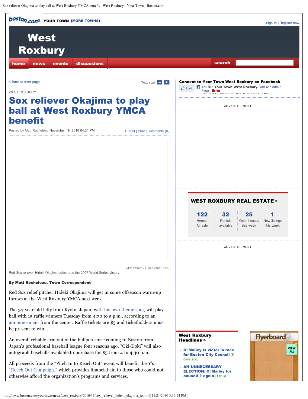 Sox Reliever Okajima to Play Ball at West Roxbury YMCA Benefit - West Roxbury - Your Town - Boston.Com