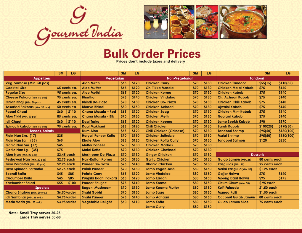 Bulk Order Menu