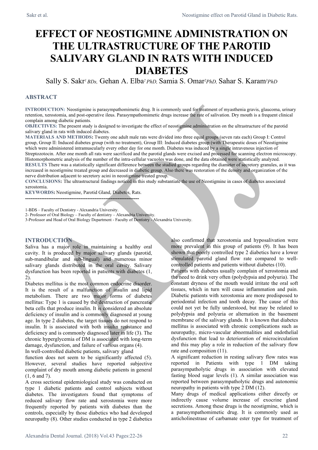 EFFECT of NEOSTIGMINE ADMINISTRATION on the ULTRASTRUCTURE of the PAROTID SALIVARY GLAND in RATS with INDUCED DIABETES Sally S