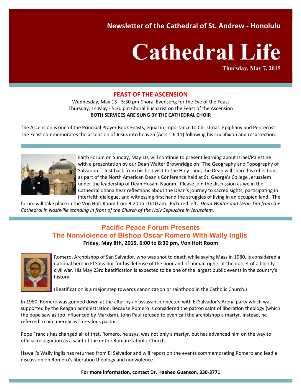 Cathedral Life Thursday, May 7, 2015