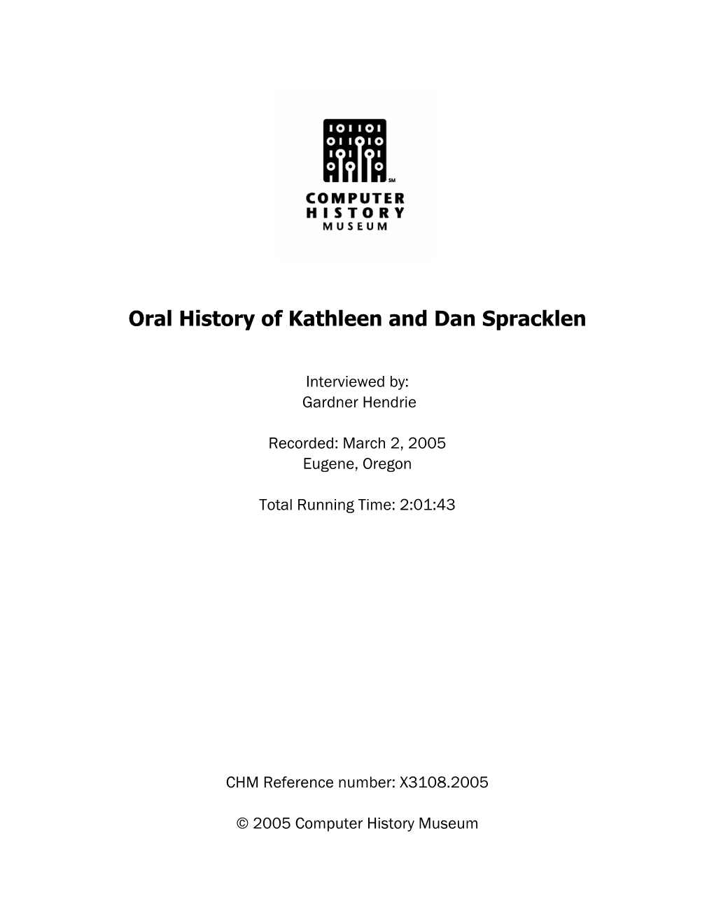 Oral History of Kathleen and Dan Spracklen