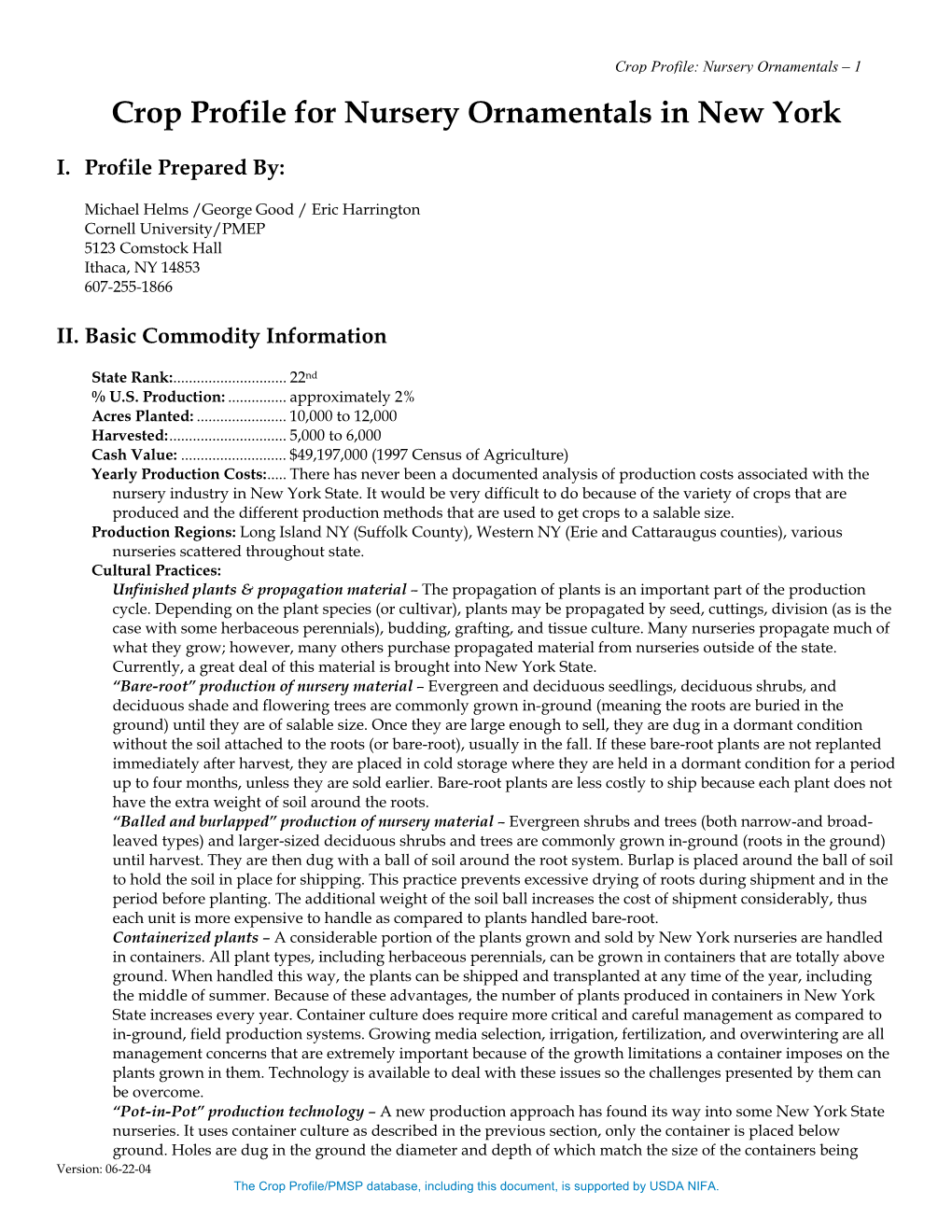 Crop Profile for Nursery Ornamentals in New York