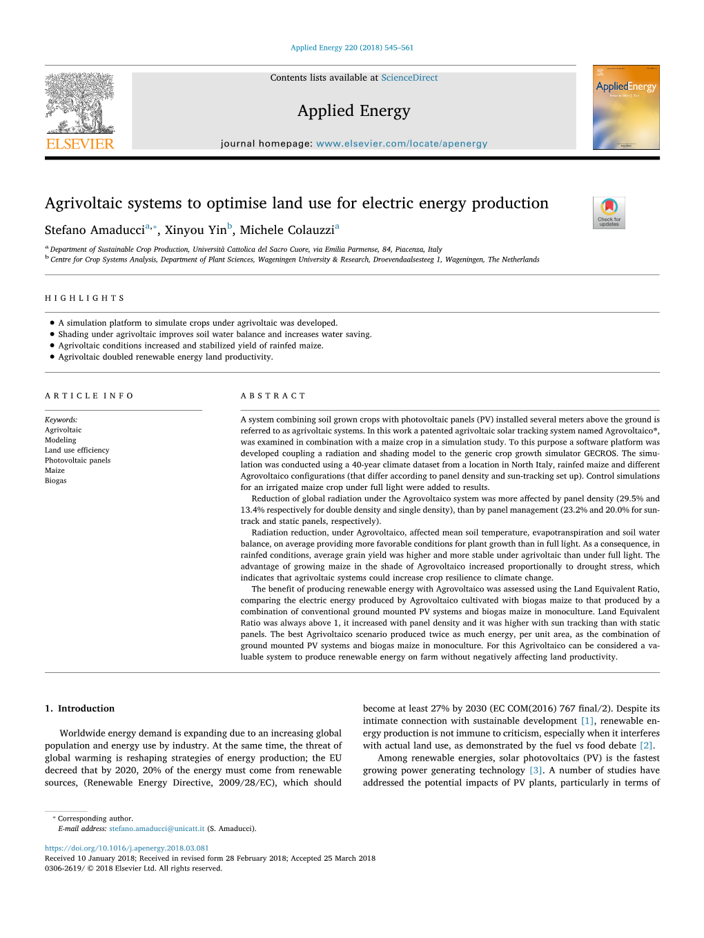 Agrivoltaic Systems to Optimise Land Use for Electric Energy Production