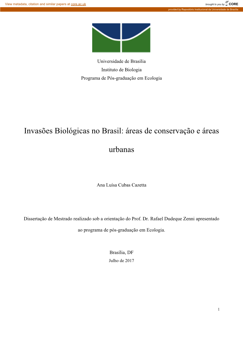 Invasões Biológicas No Brasil: Áreas De Conservação E Áreas