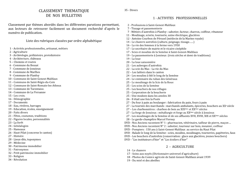 Classement Thematique De Nos Bulletins