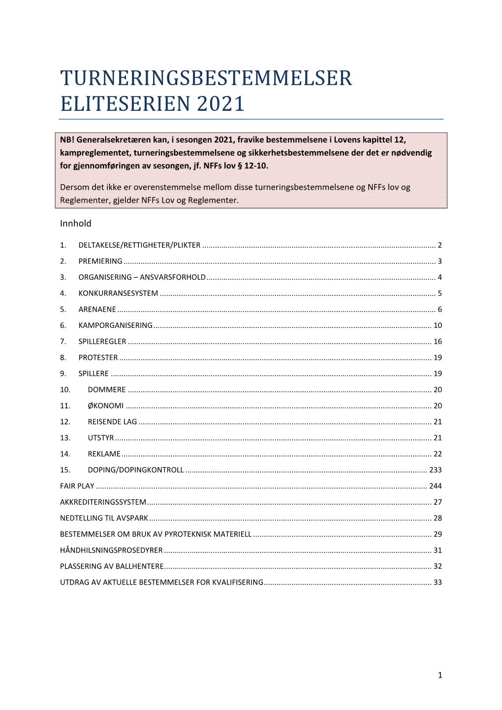 Pdf Turneringsbestemmelser Eliteserien 2021