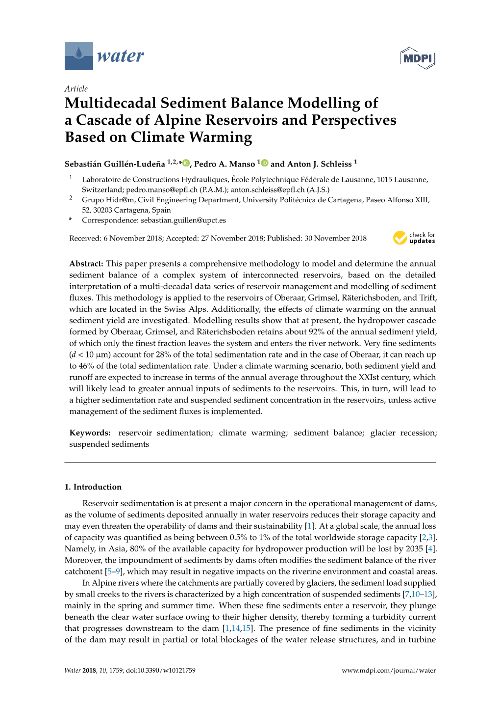 Multidecadal Sediment Balance Modelling of a Cascade of Alpine Reservoirs and Perspectives Based on Climate Warming