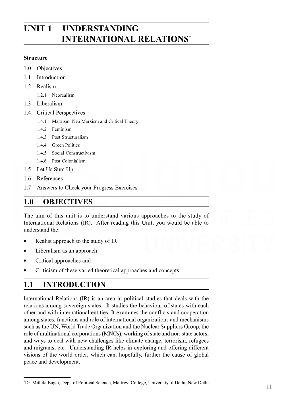 Unit 1 Understanding International Relations*