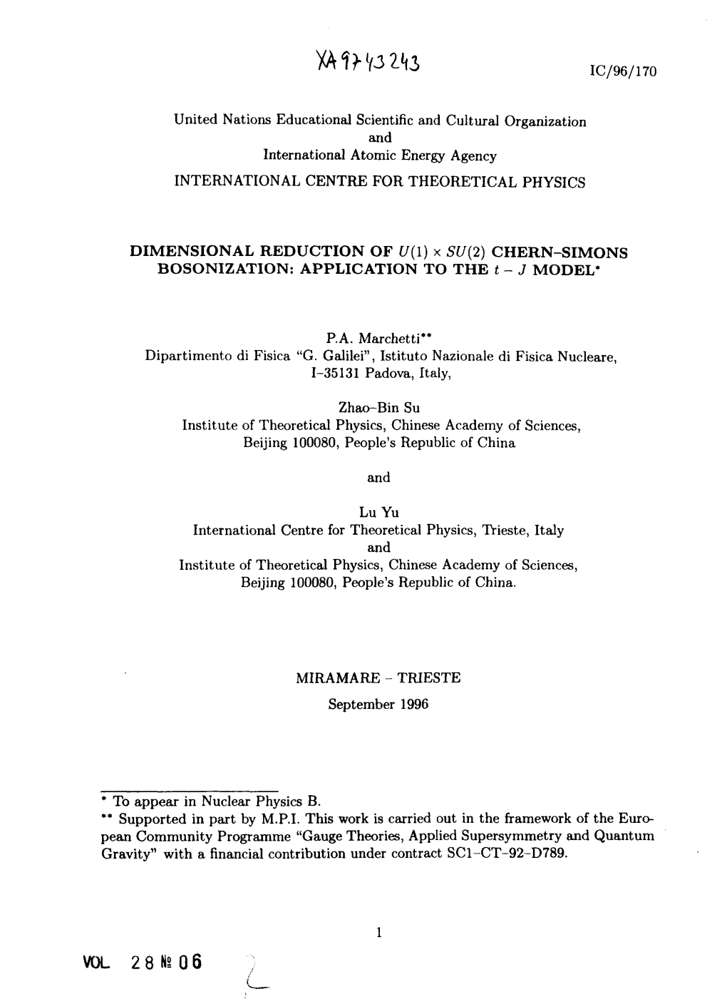 CHERN-SIMONS BOSONIZATION: APPLICATION to the T - J MODEL*