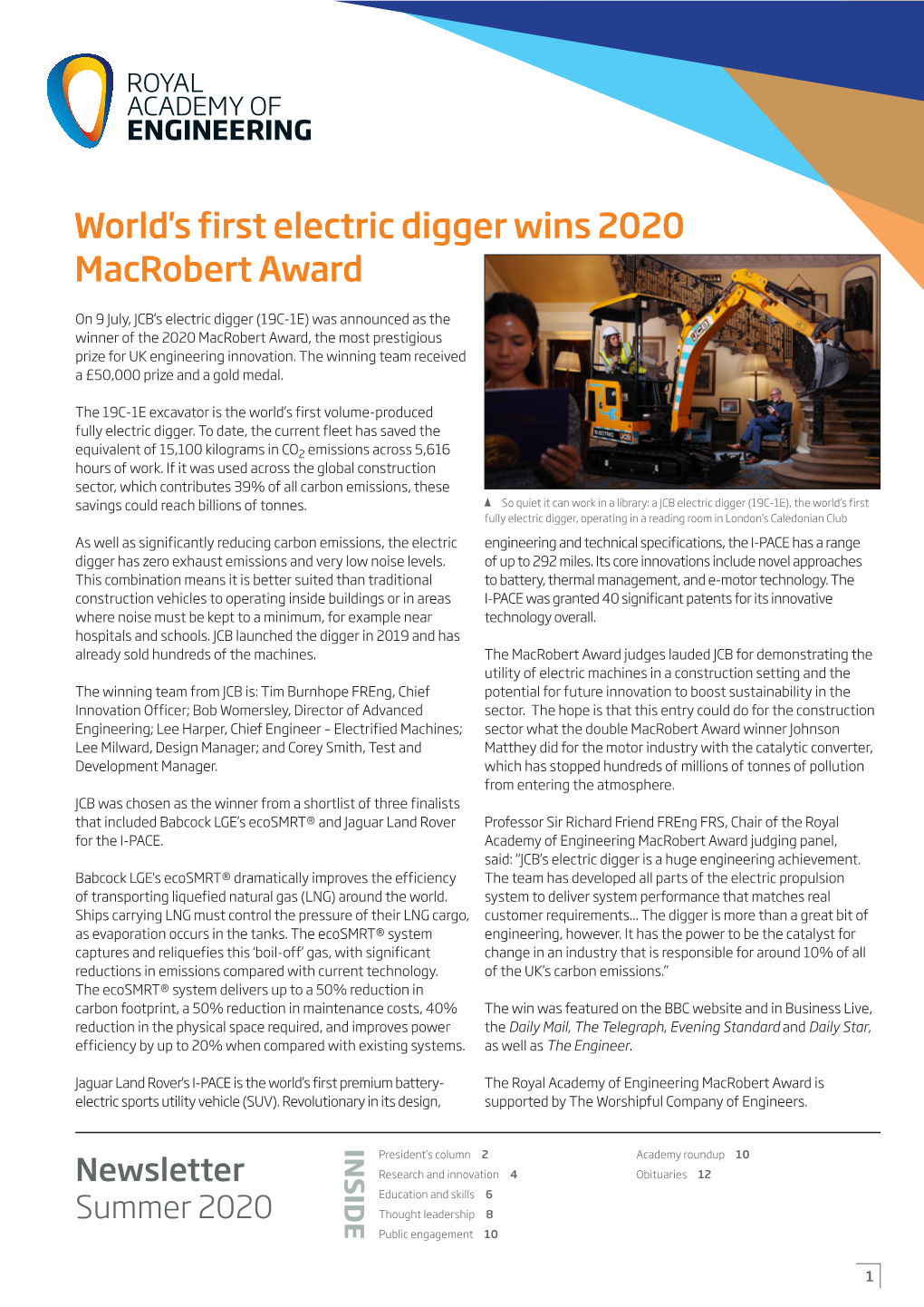 World's First Electric Digger Wins 2020 Macrobert Award