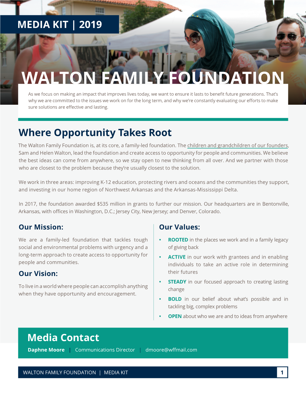 WALTON FAMILY FOUNDATION As We Focus on Making an Impact That Improves Lives Today, We Want to Ensure It Lasts to Benefit Future Generations