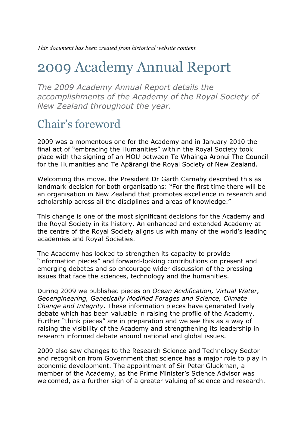 2009 Academy Annual Report