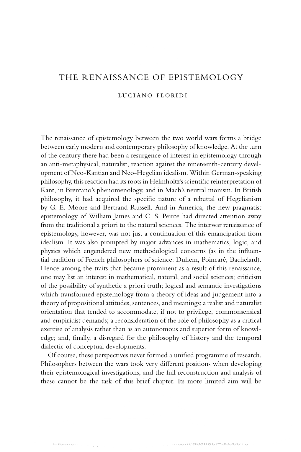 THE RENAISSANCE of EPISTEMOLOGY Luciano Floridi