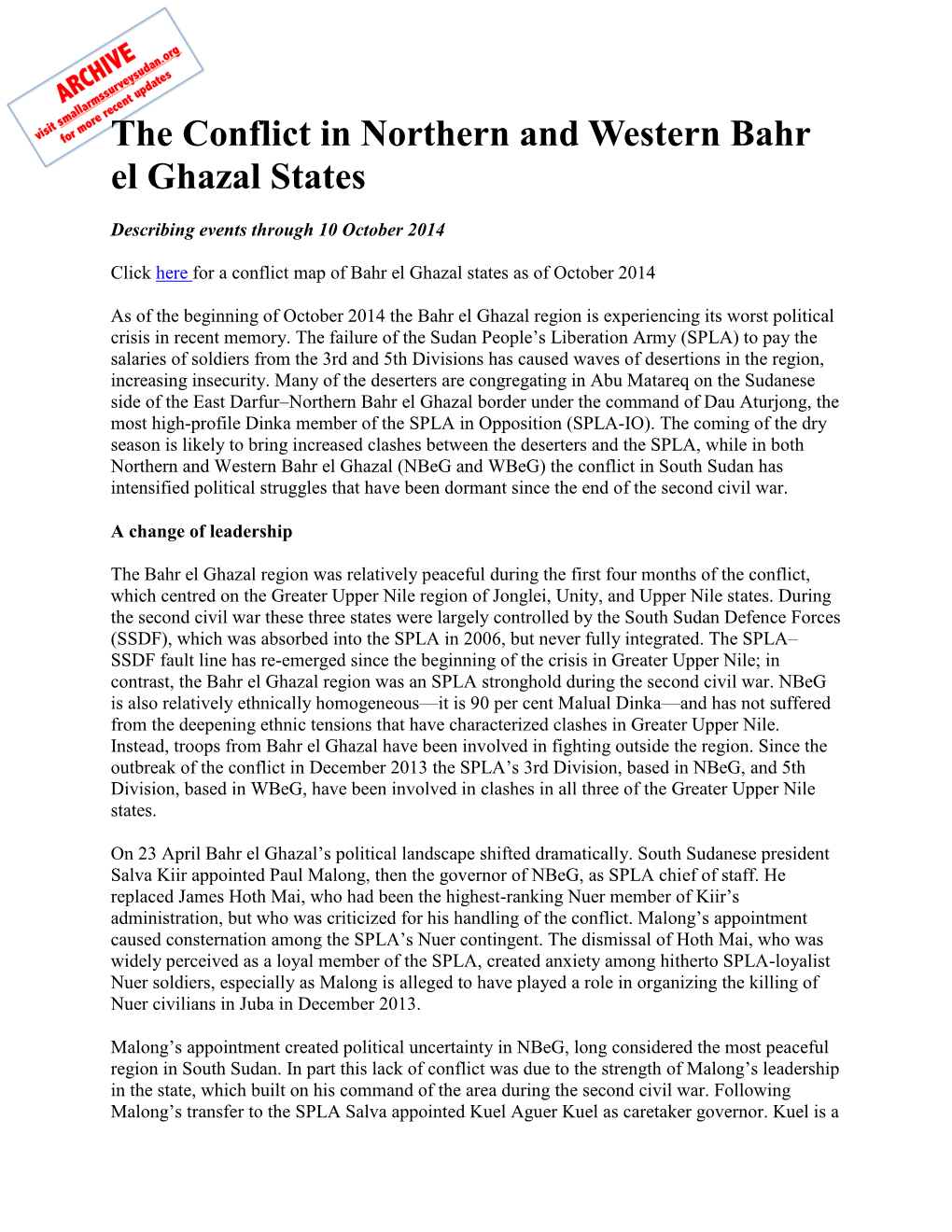 The Conflict in Northern and Western Bahr El Ghazal States