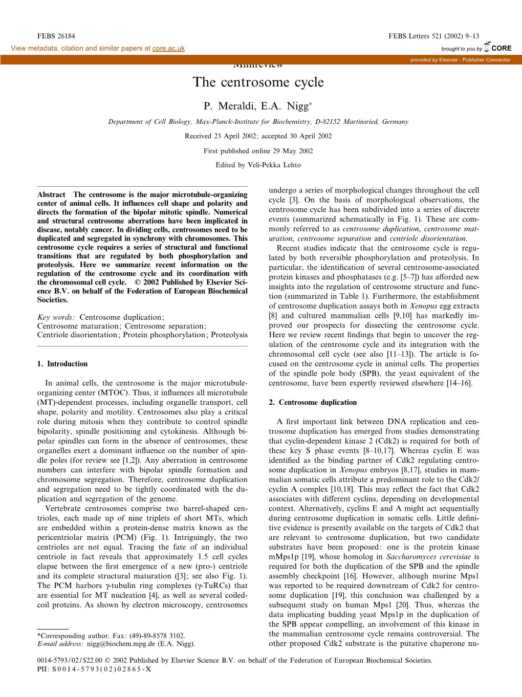 The Centrosome Cycle