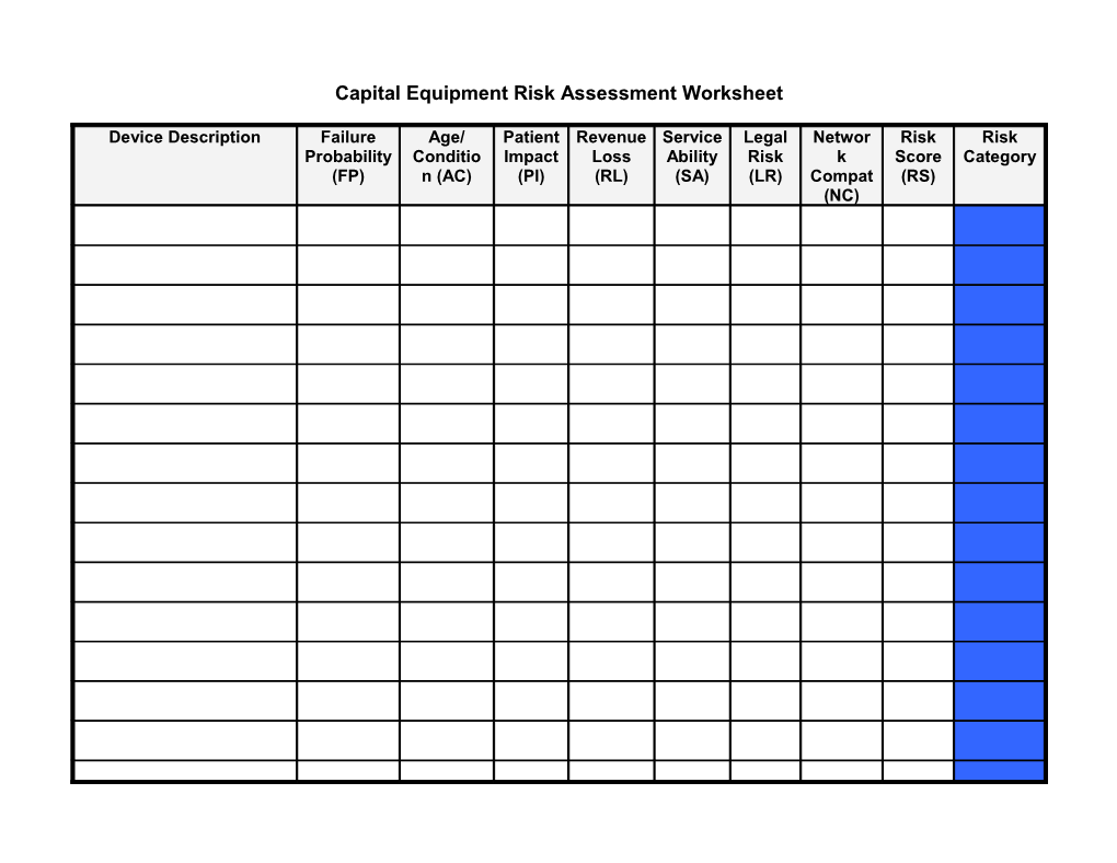 Capital Equipment Risk Assessment Worksheet