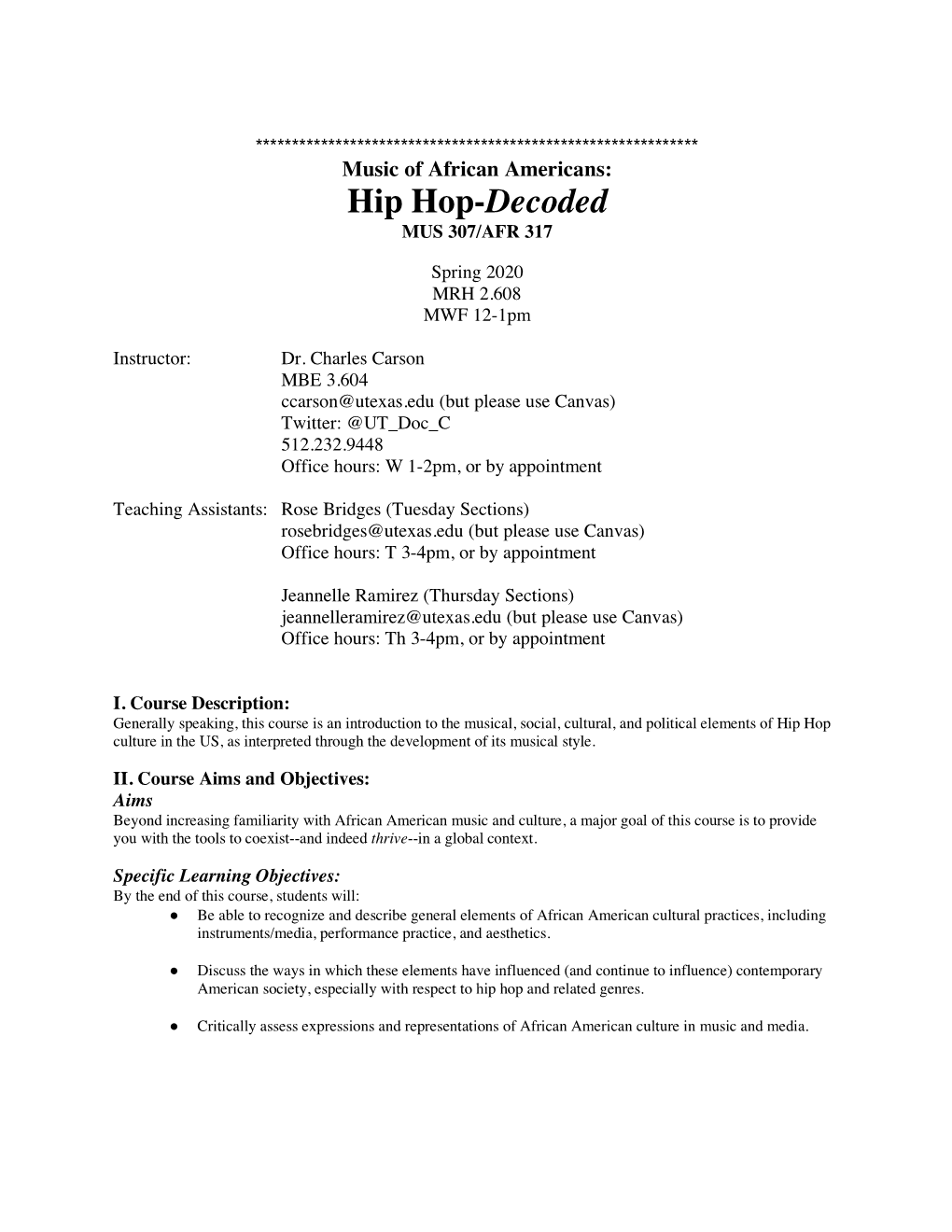 Hip Hop-Decoded MUS 307/AFR 317