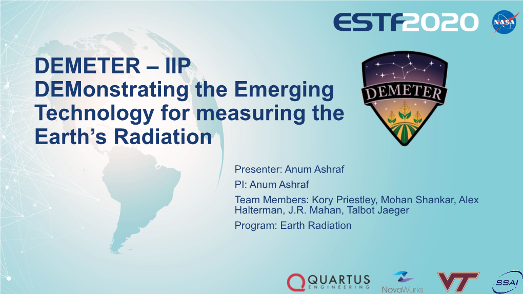 DEMETER – IIP Demonstrating the Emerging Technology for Measuring the Earth’S Radiation