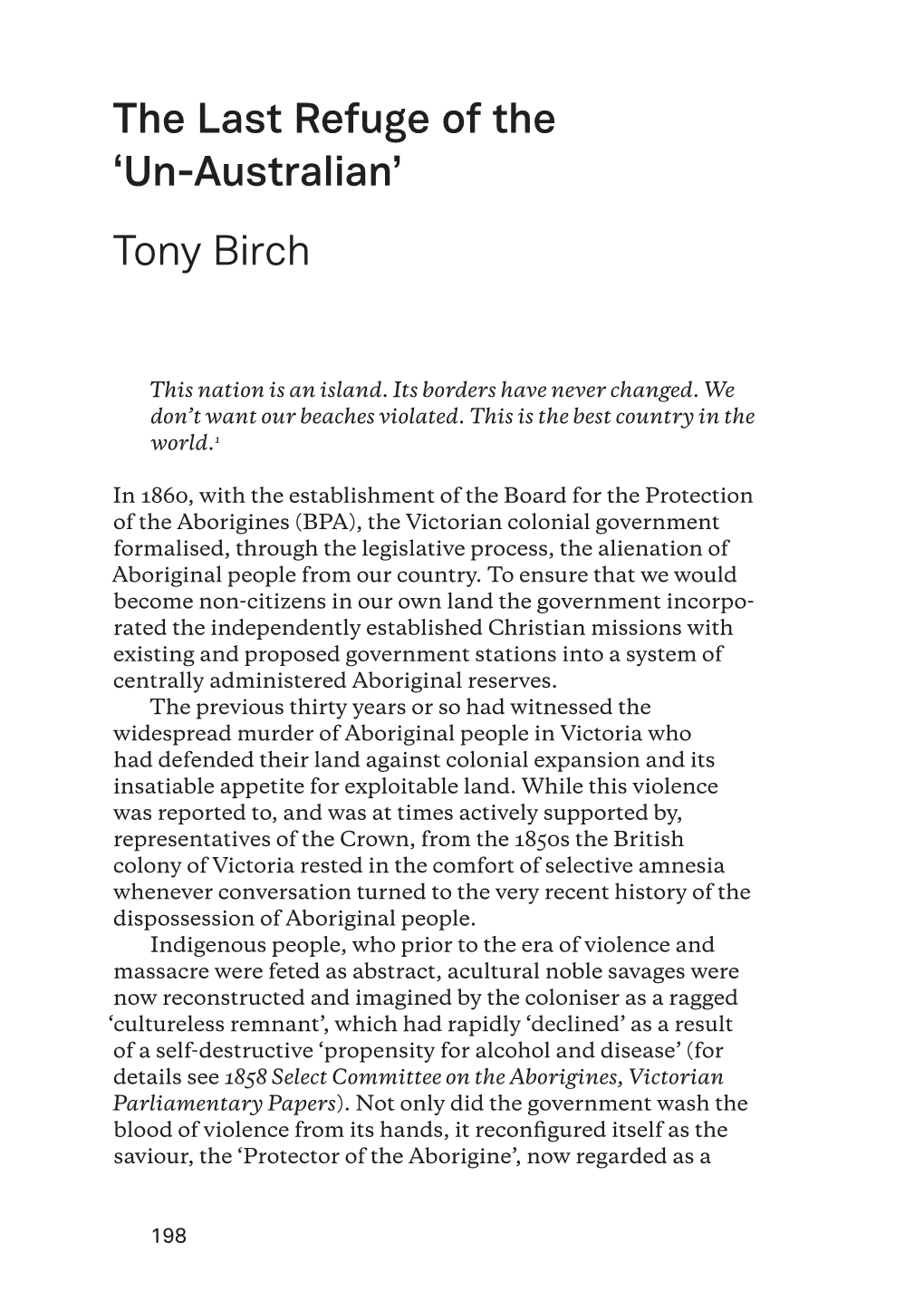 'Un-Australian' Tony Birch