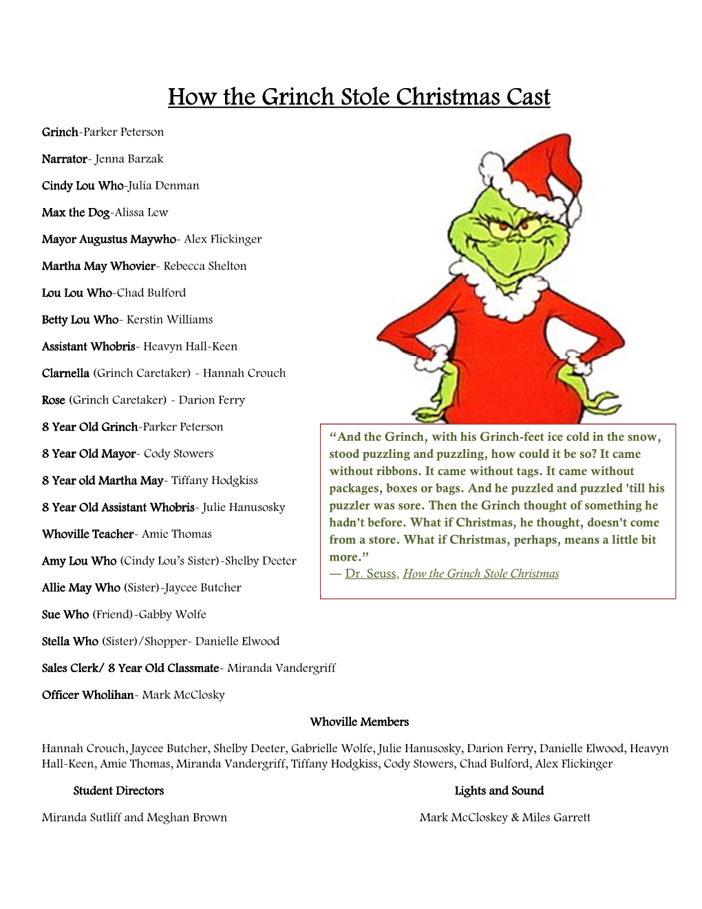 How the Grinch Stole Christmas Cast.Pdf