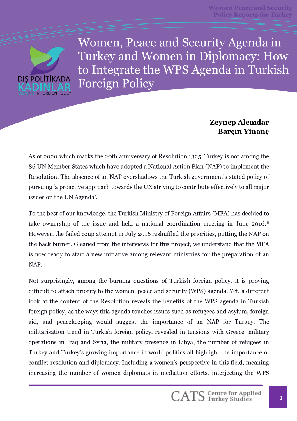 How to Integrate the WPS Agenda in Turkish Foreign Policy