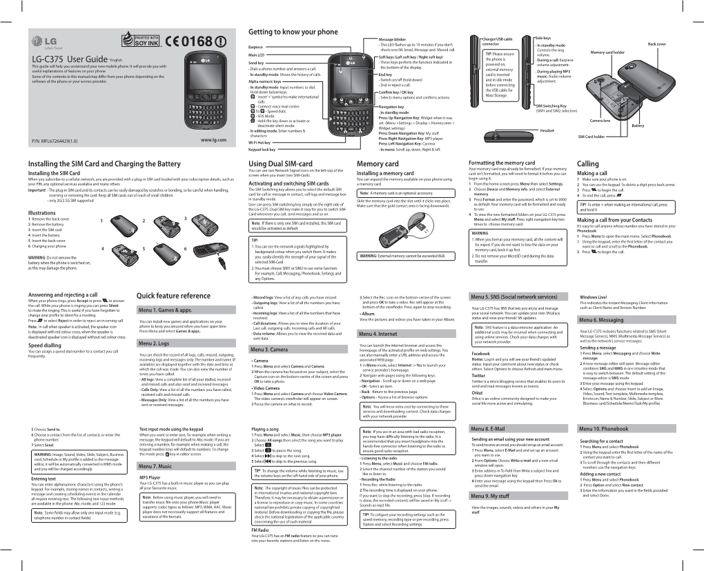 LG-C375 User Guide • These Keys Perform the Function Indicated in Send Key Powered On, Volume Adjustment