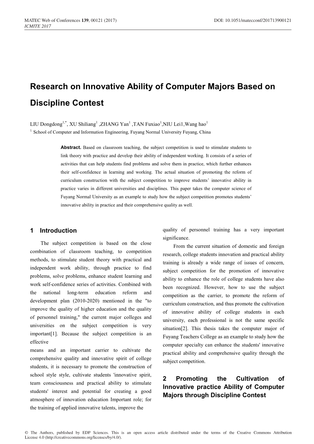 Research on Innovative Ability of Computer Majors Based on Discipline Contest