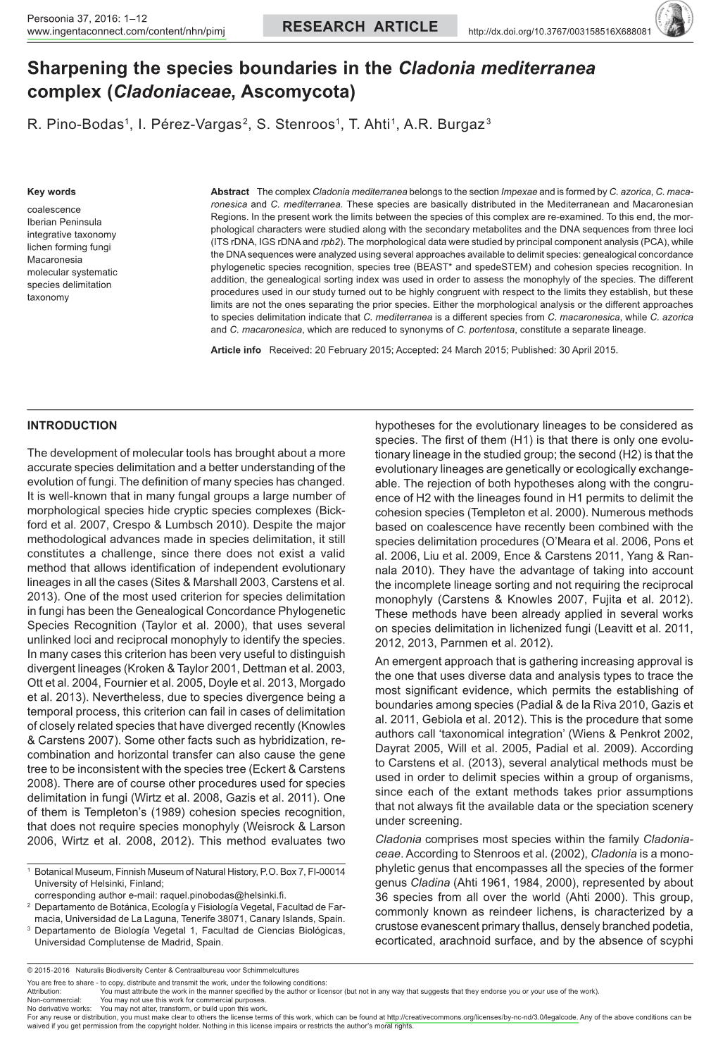 Sharpening the Species Boundaries in the Cladonia Mediterranea Complex (Cladoniaceae, Ascomycota)