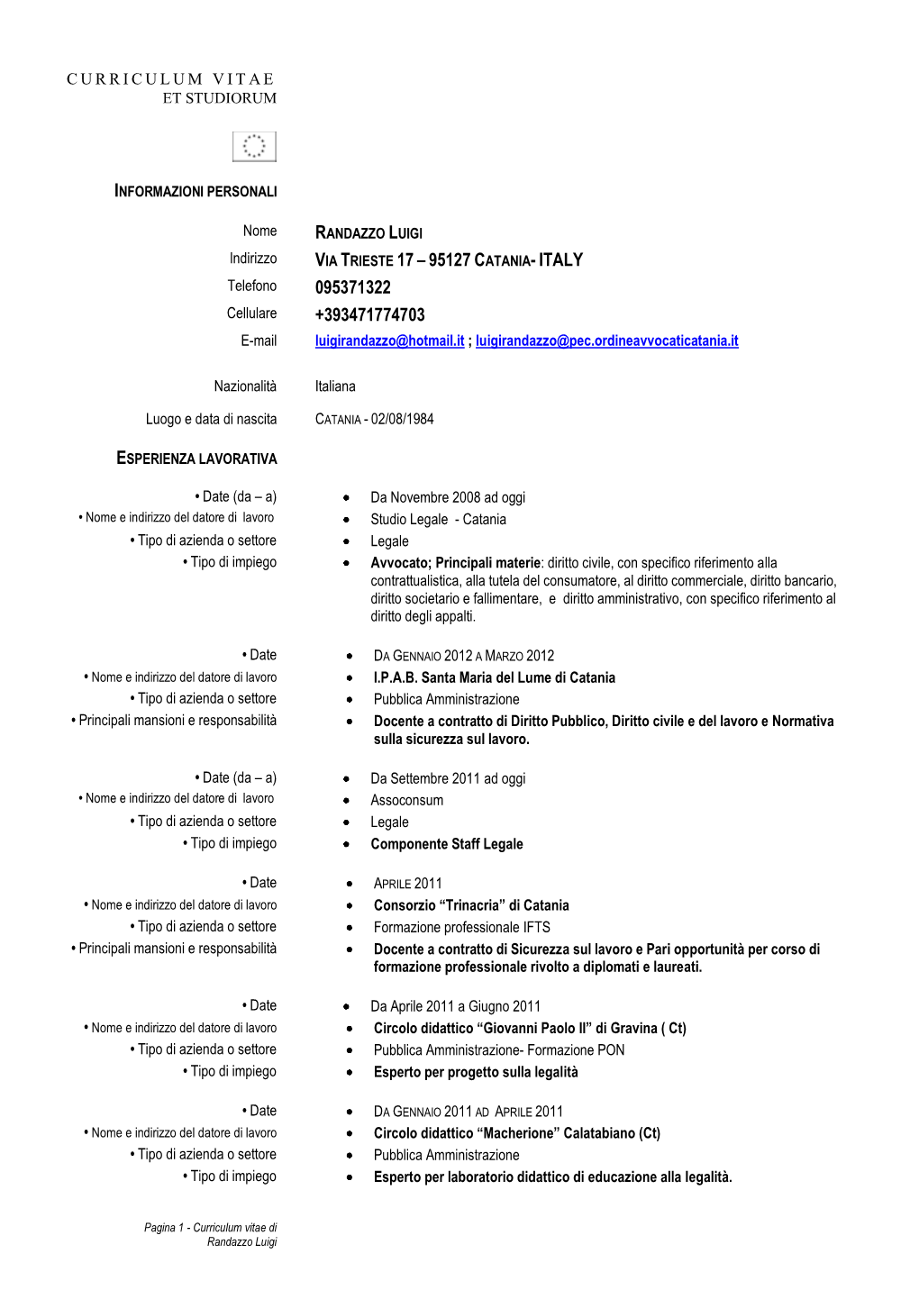 Curriculum Vitae Et Studiorum