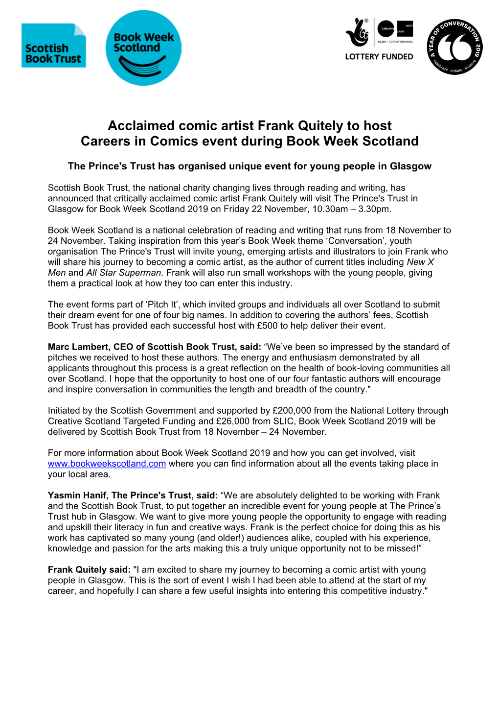 Frank Quitely to Host Comics Workshop for Book Week Scotland.Pdf