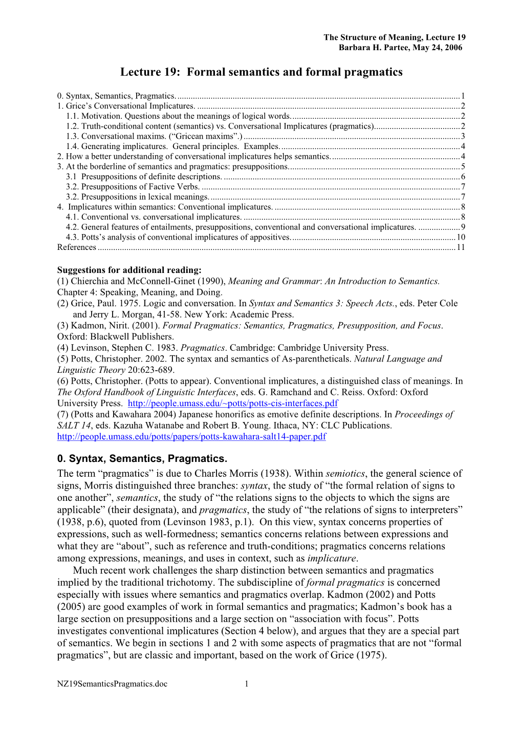 Lecture 19: Formal Semantics and Formal Pragmatics