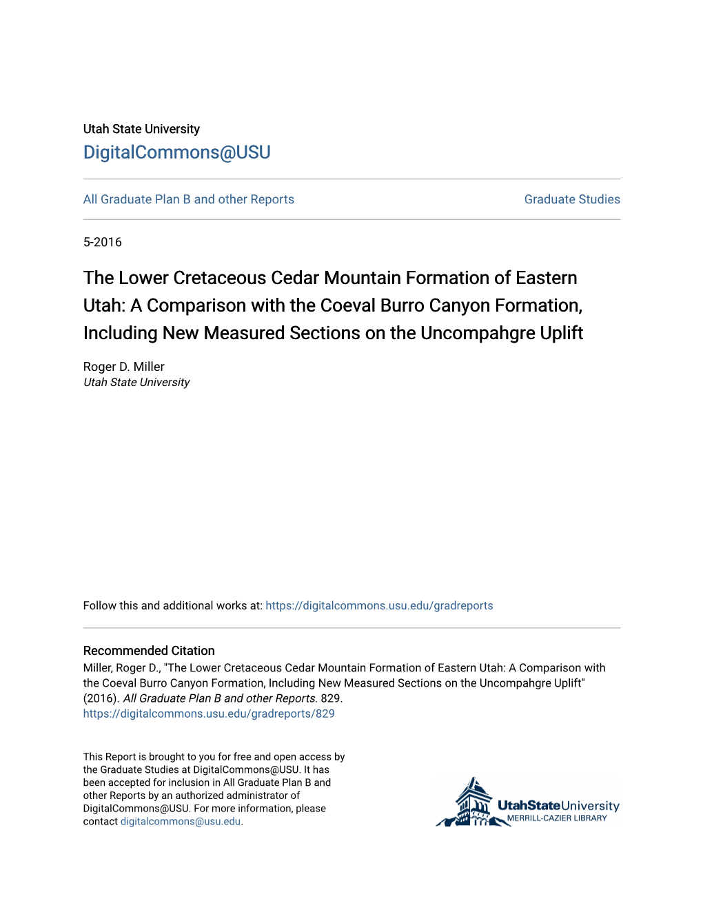 The Lower Cretaceous Cedar Mountain Formation of Eastern Utah