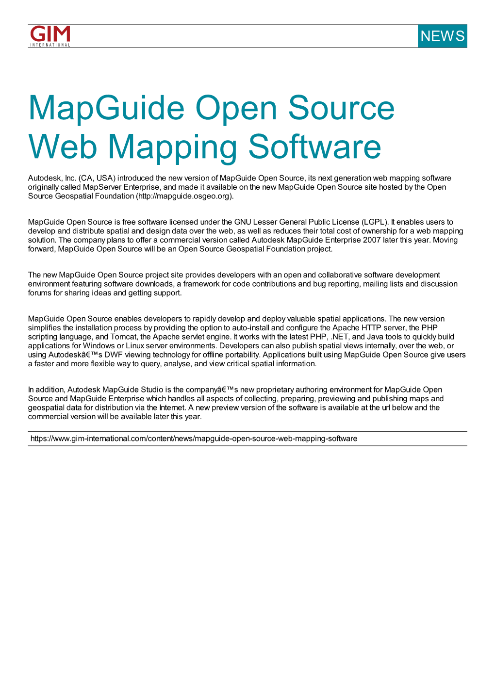 Mapguide Open Source Web Mapping Software