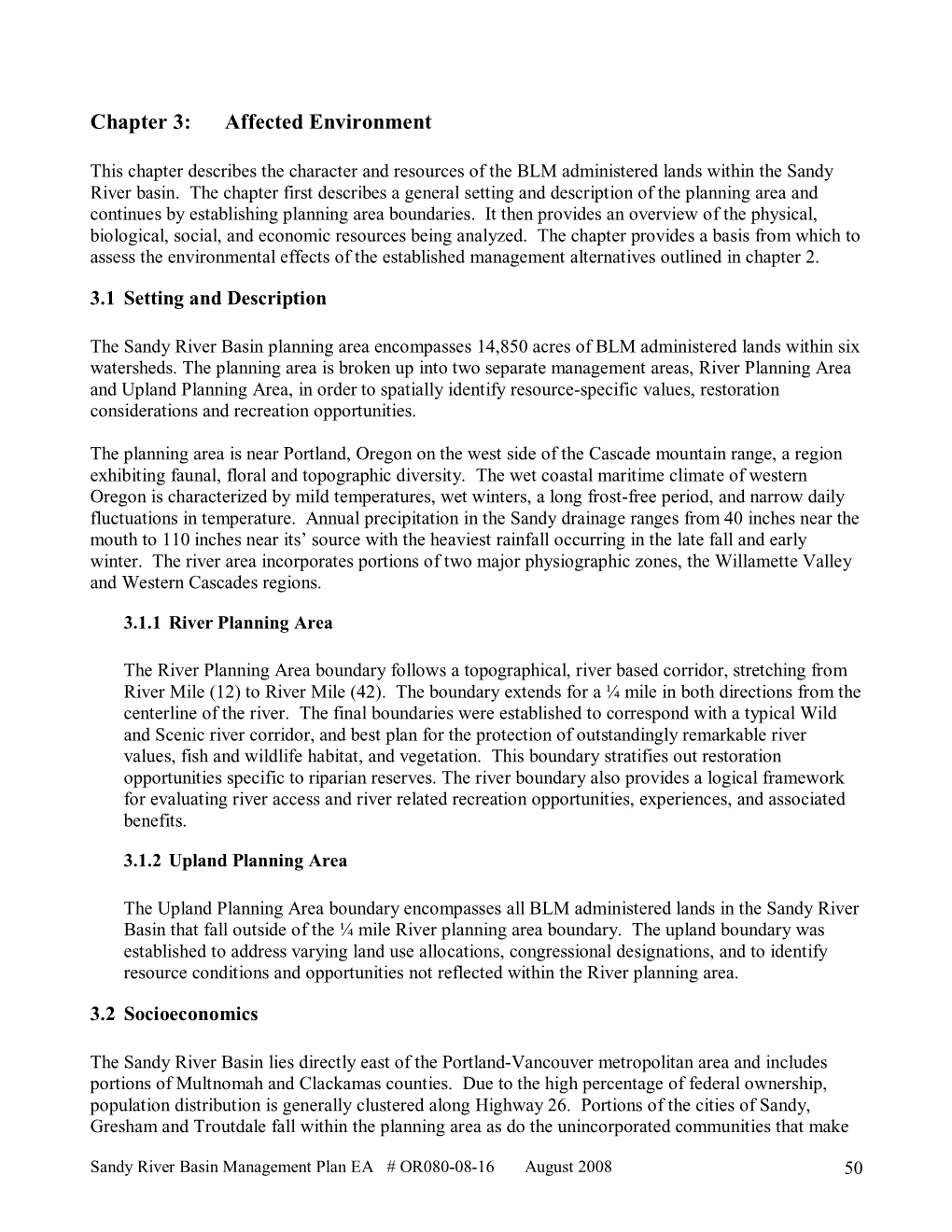 Sandy River Basin Integrated Management Plan, EA and FONSI