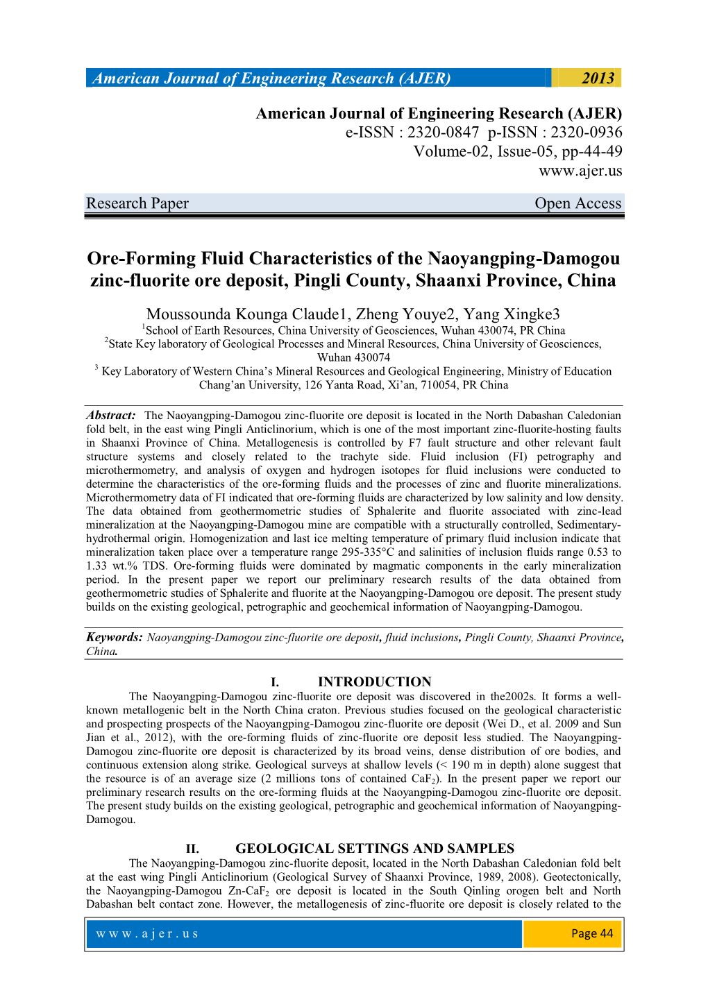 Ore-Forming Fluid Characteristics of the Naoyangping-Damogou Zinc-Fluorite Ore Deposit, Pingli County, Shaanxi Province, China