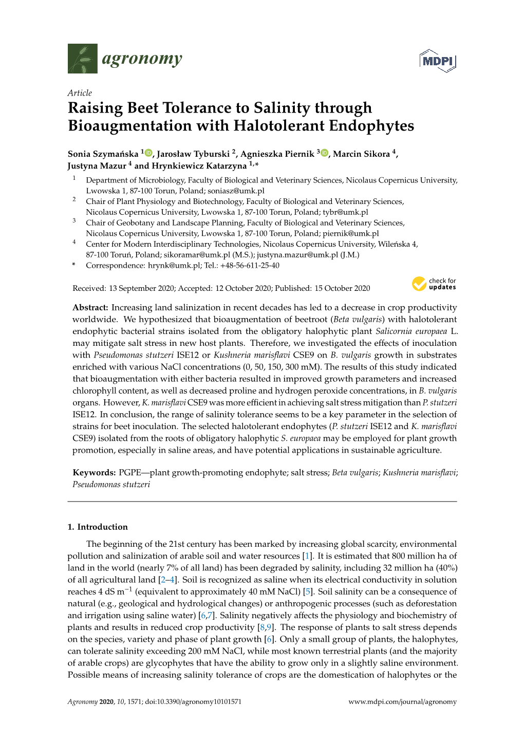 Raising Beet Tolerance to Salinity Through Bioaugmentation with Halotolerant Endophytes