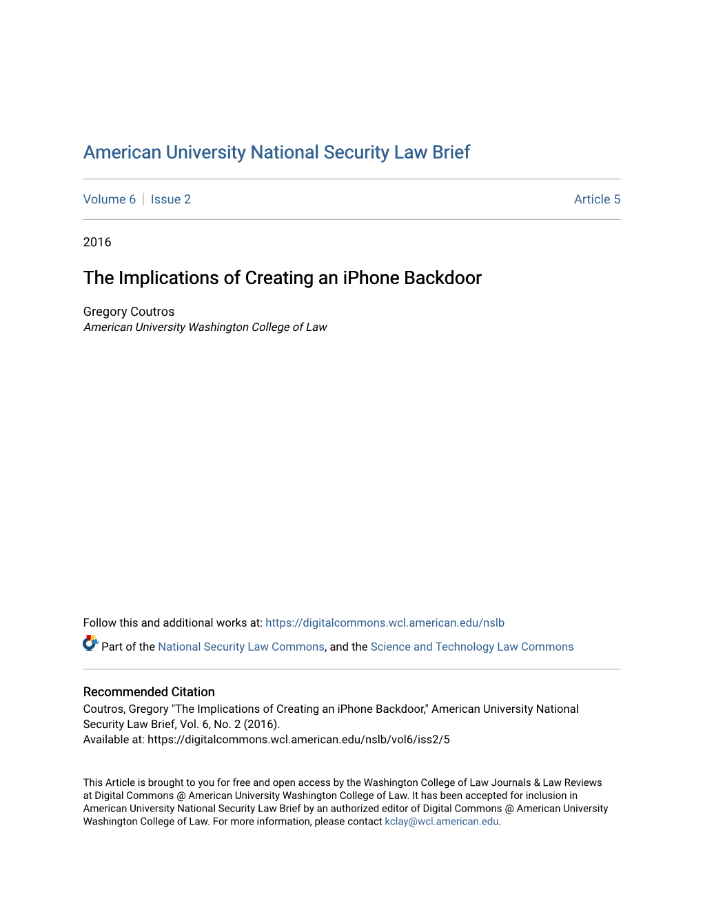 The Implications of Creating an Iphone Backdoor